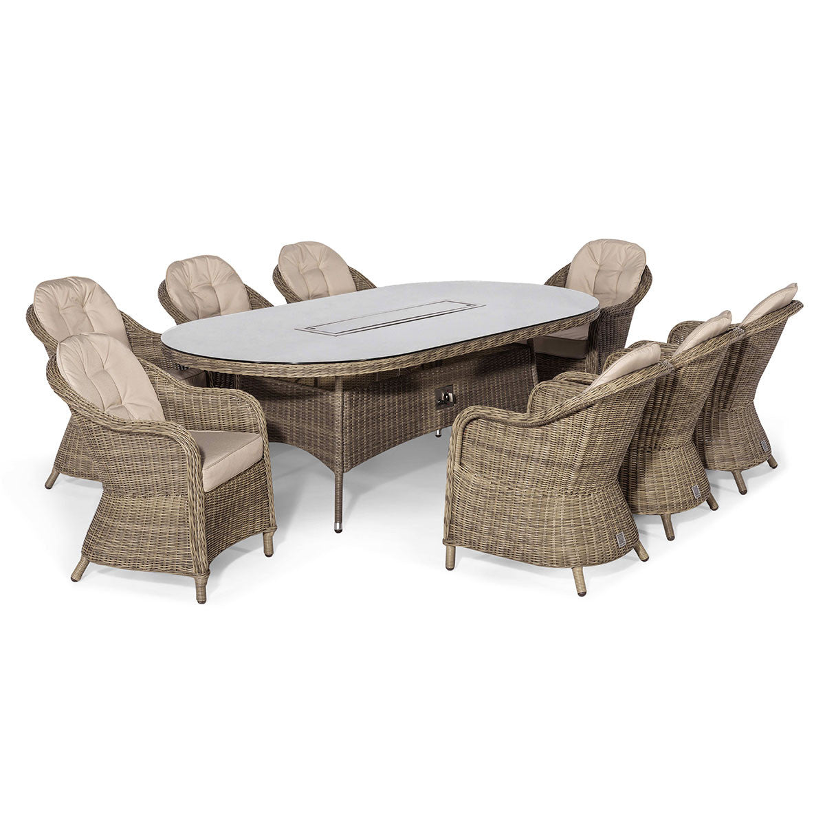Winchester 8 Seat Oval Fire Pit Dining Set with Heritage Chairs