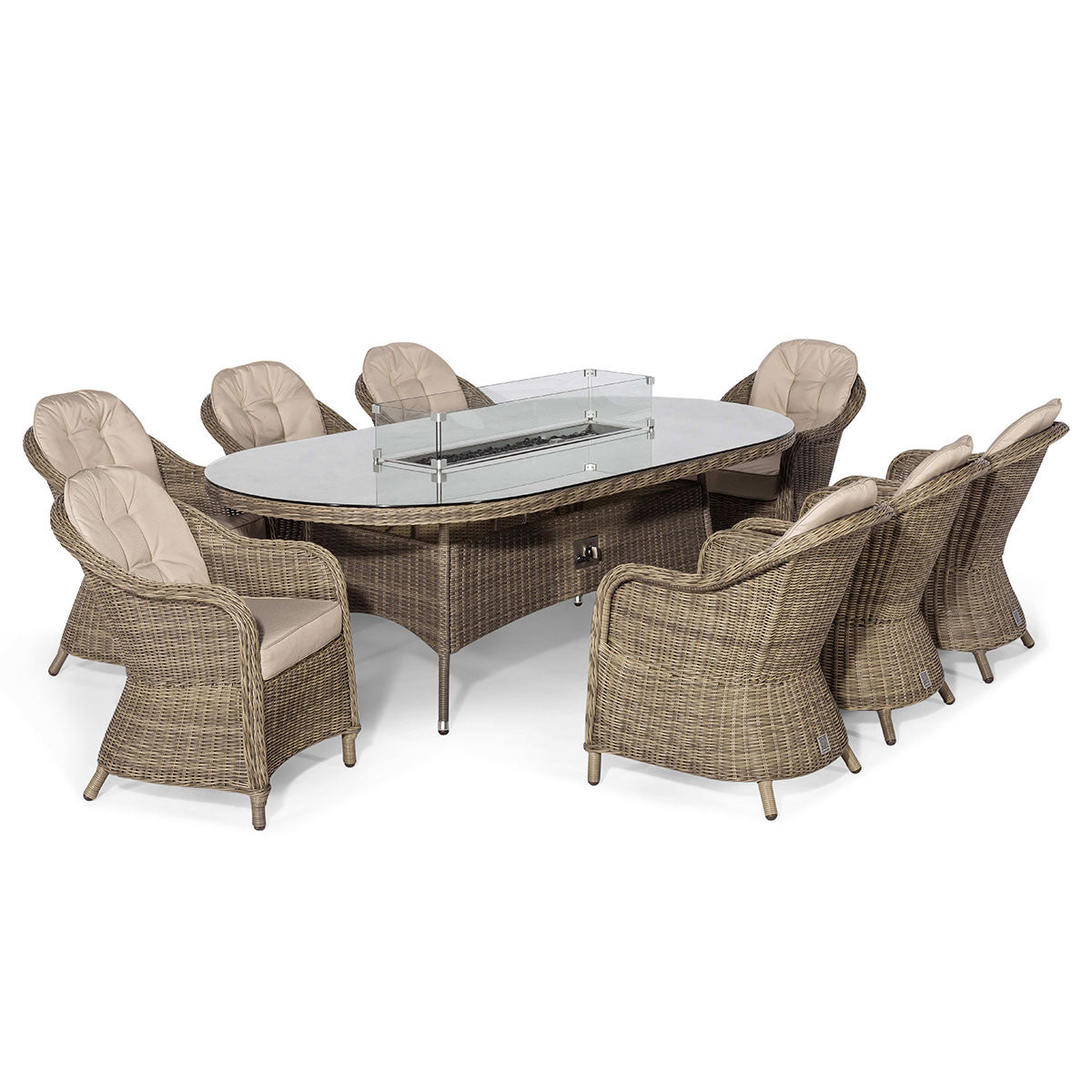 Winchester 8 Seat Oval Fire Pit Dining Set with Heritage Chairs