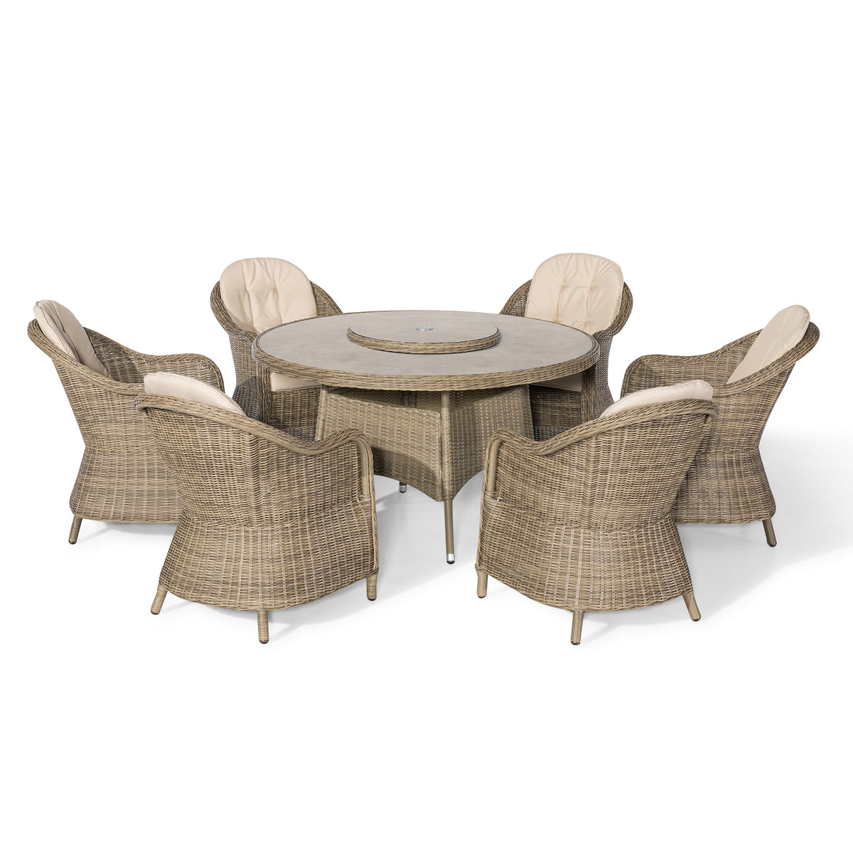 Winchester 6 Seat Round Dining Set With Heritage Chairs & Lazy Susan (Ceramic Glass)