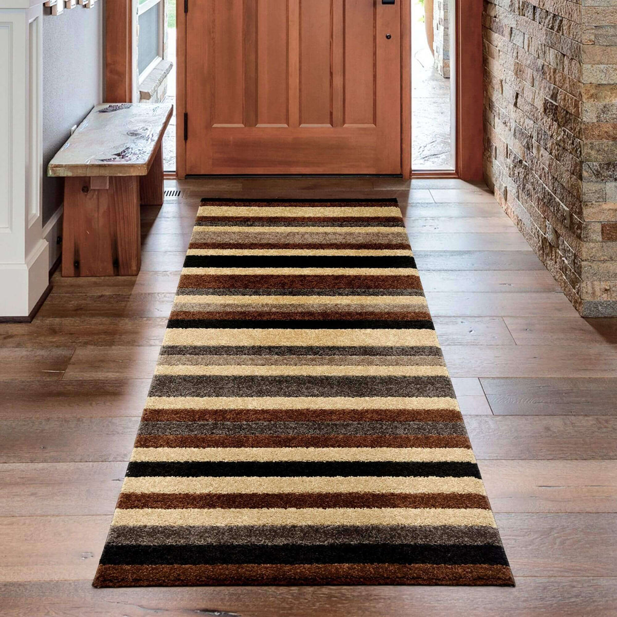 Linea Striped Caramel Washable Rug