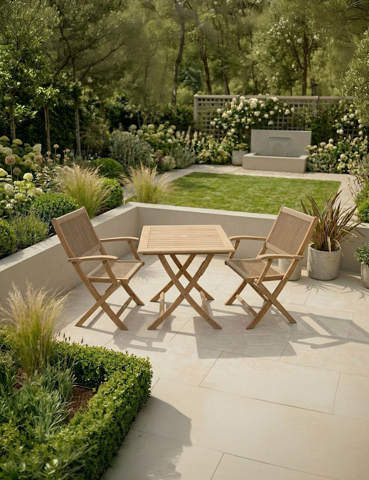 London 2 Seater Square Folding Bistro Set with London Rope Folding Armchairs