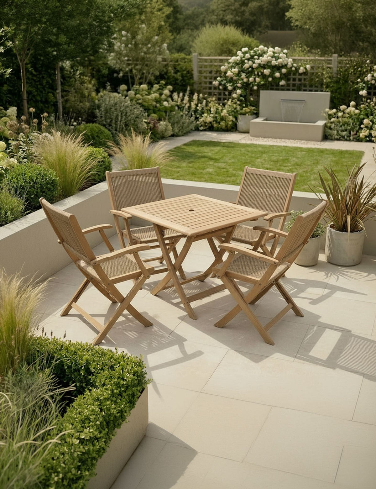 London 4 Seater Square Folding Set with London Rope Folding Armchairs