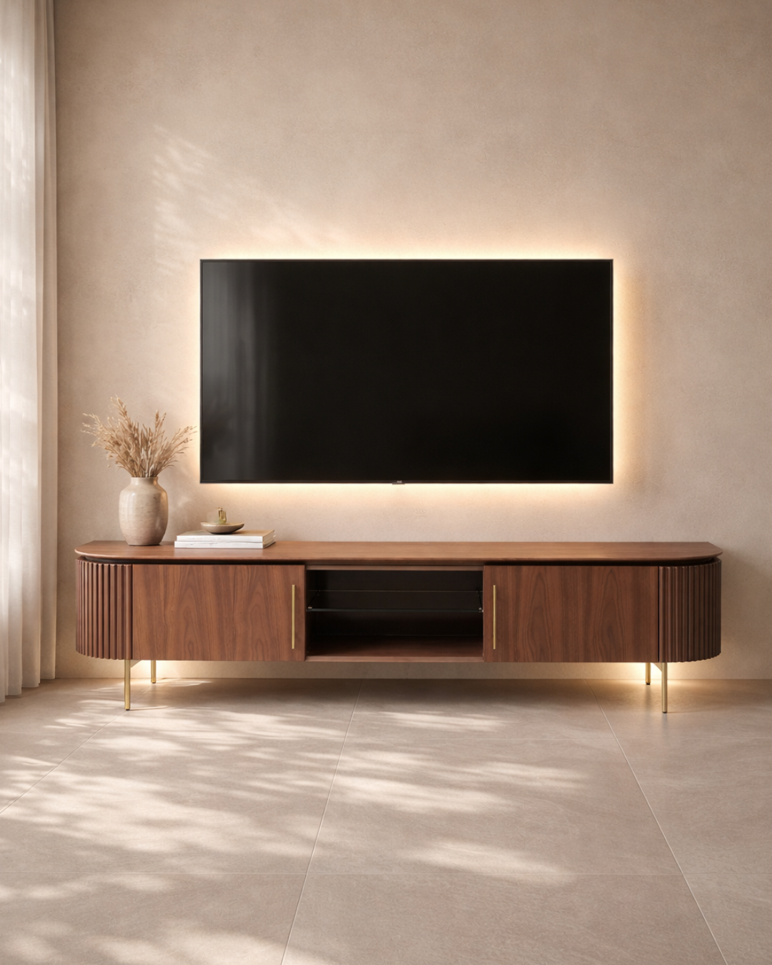 Lantine TV Unit - Walnut & Brass