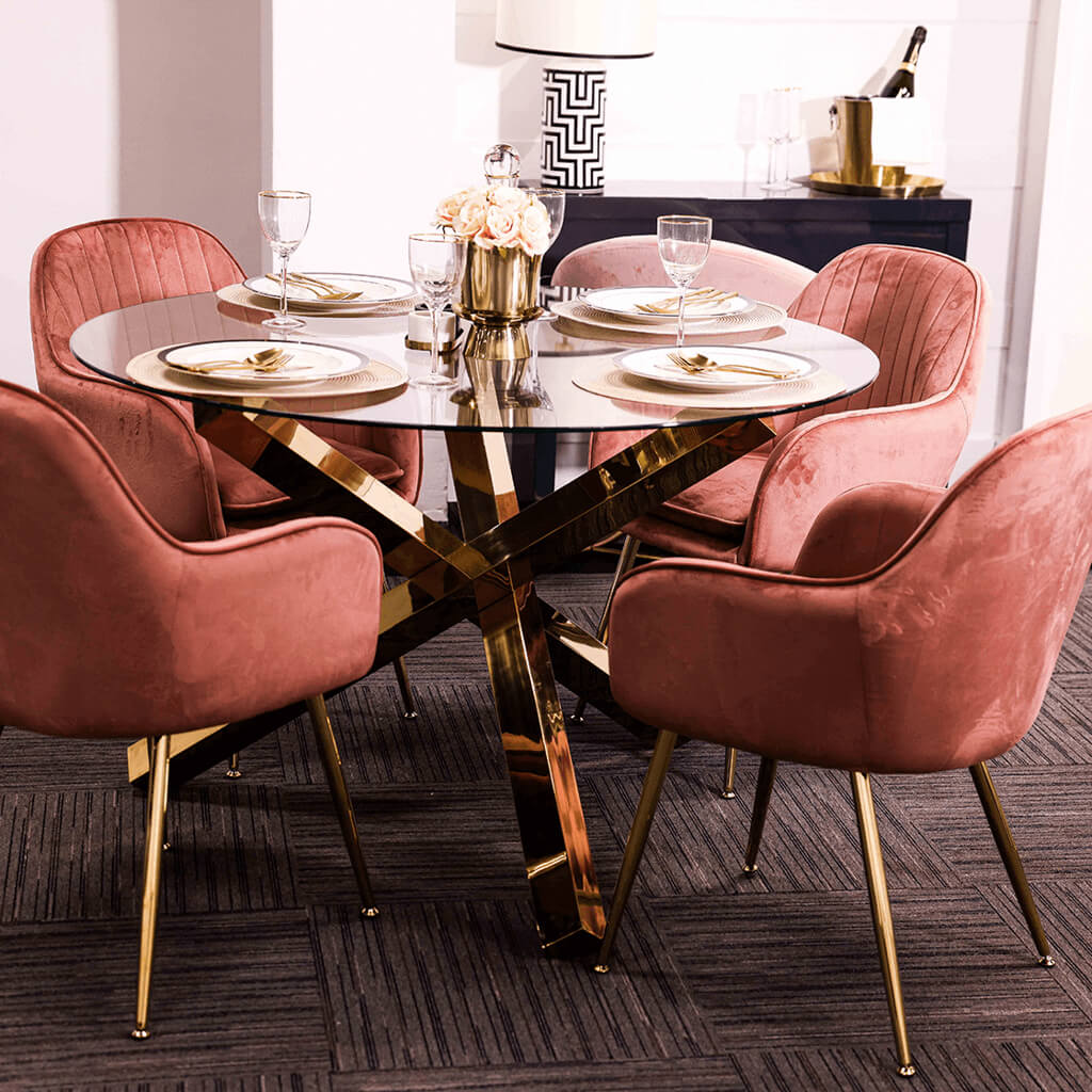 Lara Vintage Pink & Gold Dining Chairs