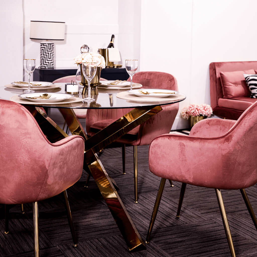 Lara Vintage Pink & Gold Dining Chairs