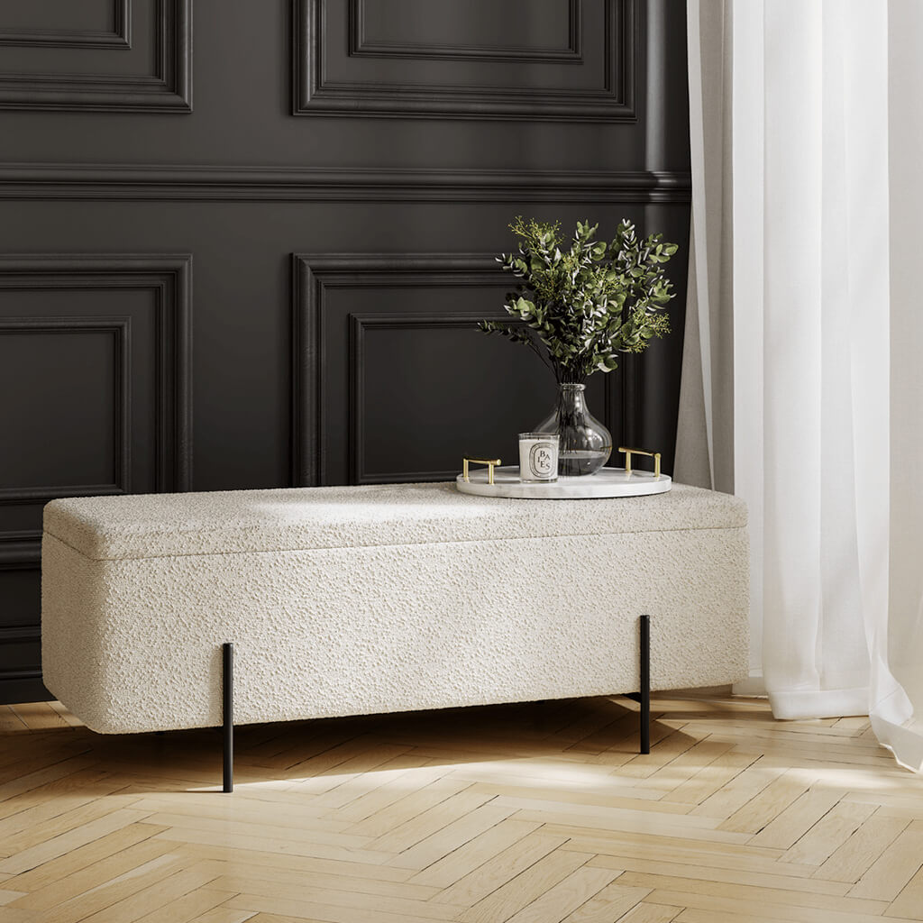 Lola Ivory Boucle Storage Ottoman