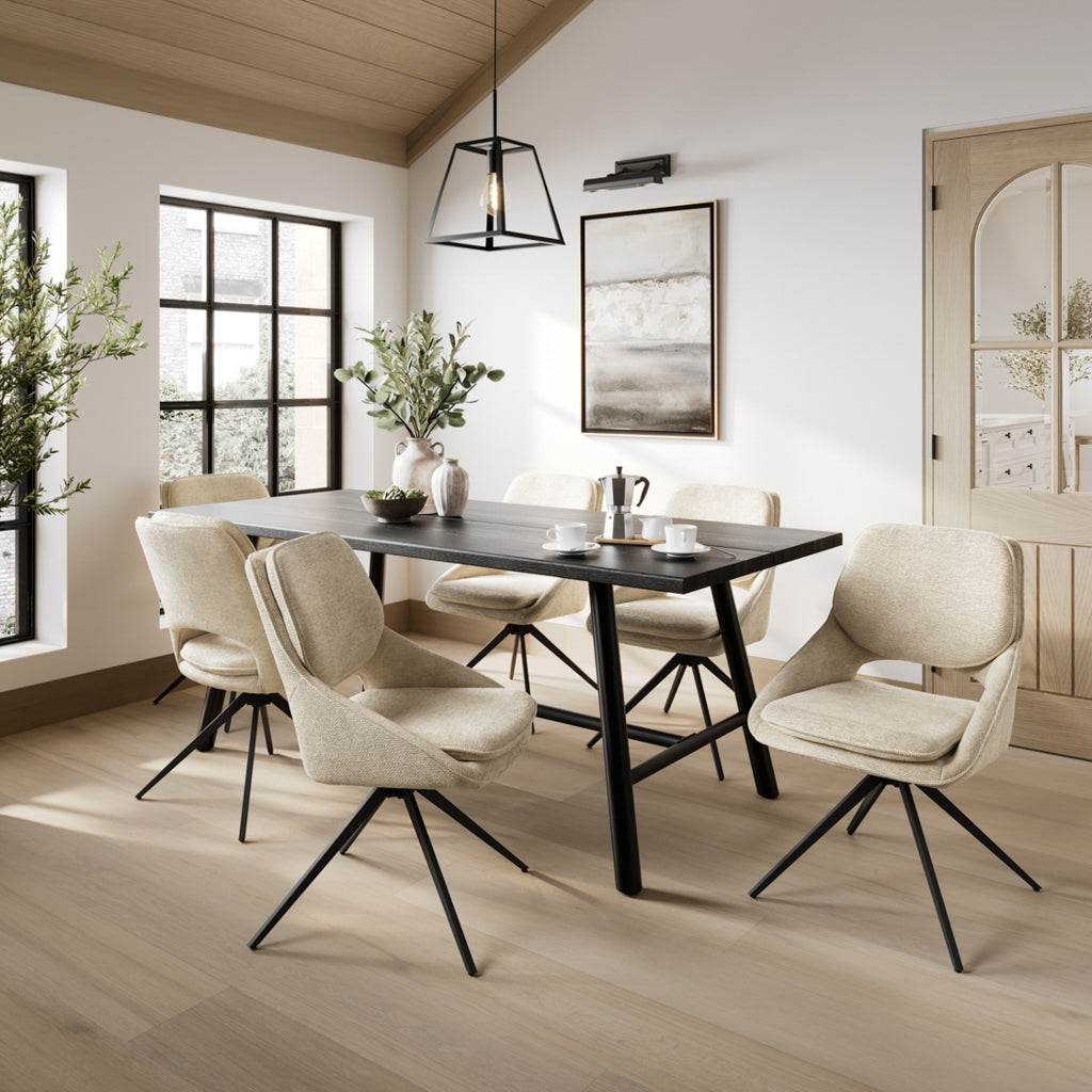 Louie Black Dining Table 4 Edisto Off White Dining Chairs