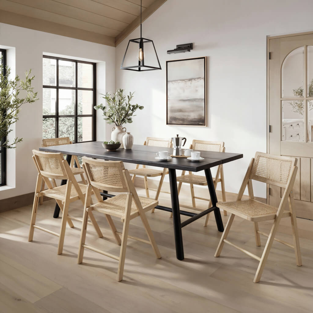Louie Black Dining Table with 6 Ashton Blonde Dining Chairs