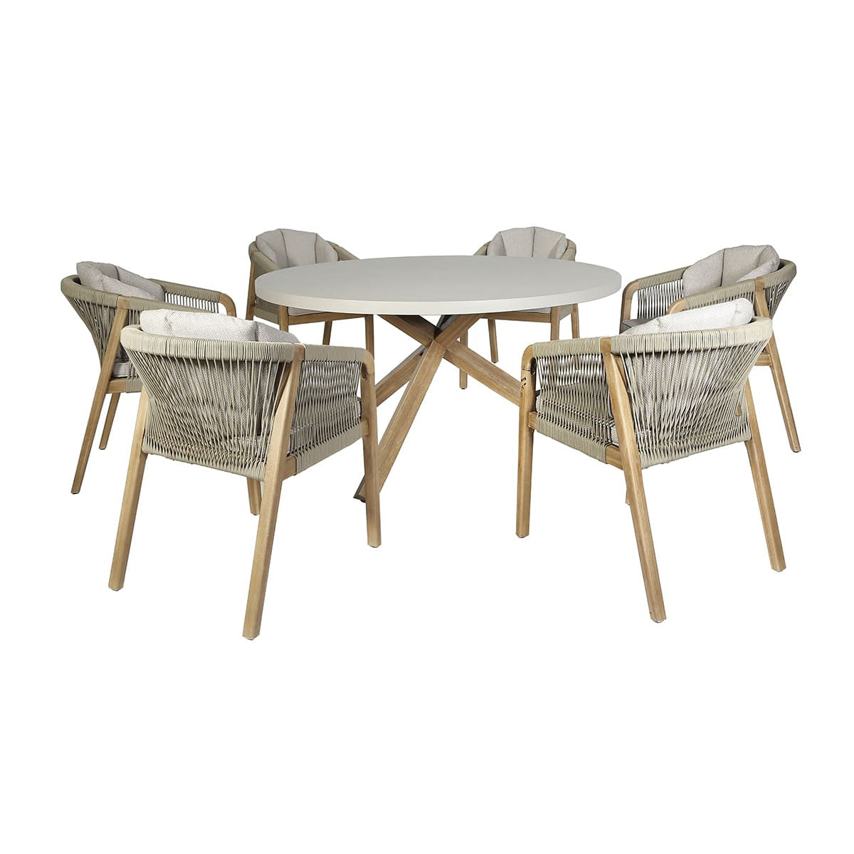 New Martinique 6 Seat Round Dining Set - Light Brown