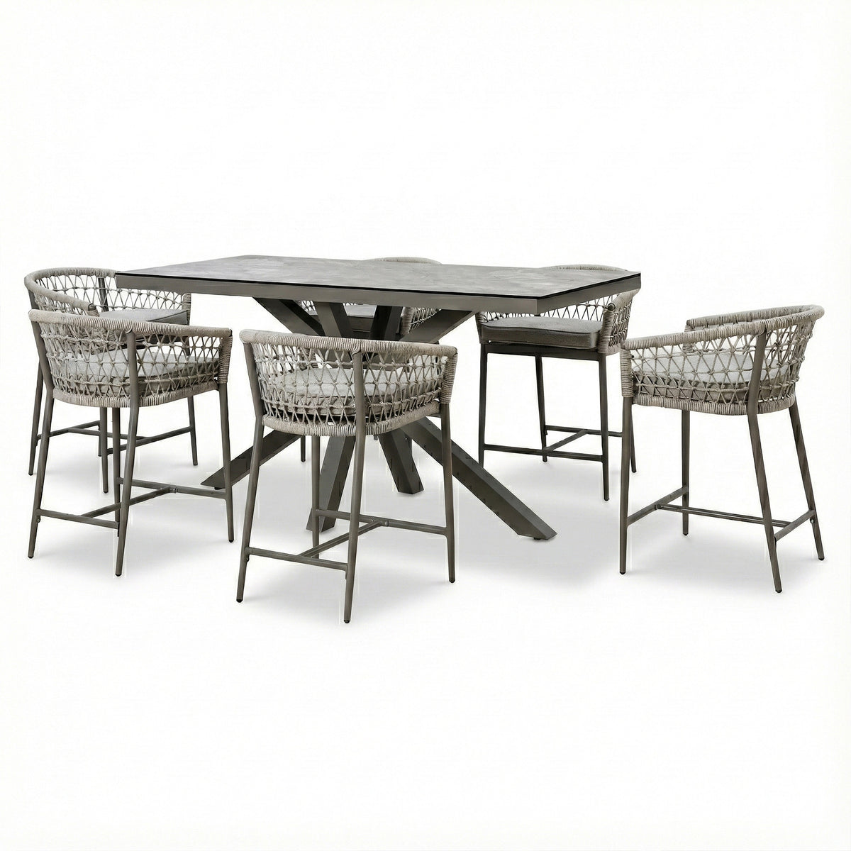 Monaco 6 Seat Low Bar Set - Cool Linen