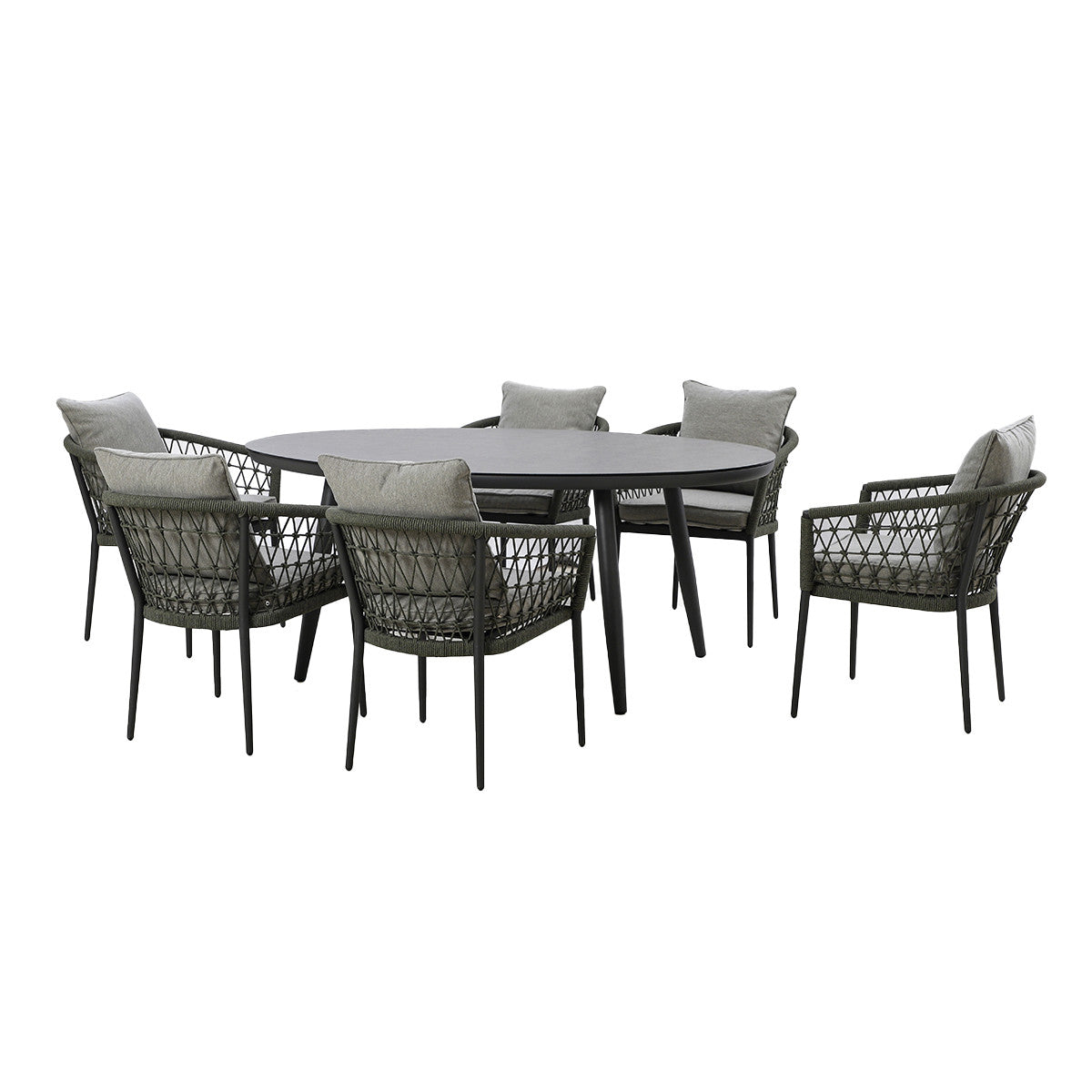 Monaco 6 Seat Oval Dining Set With Lazy Susan - Ivy Green