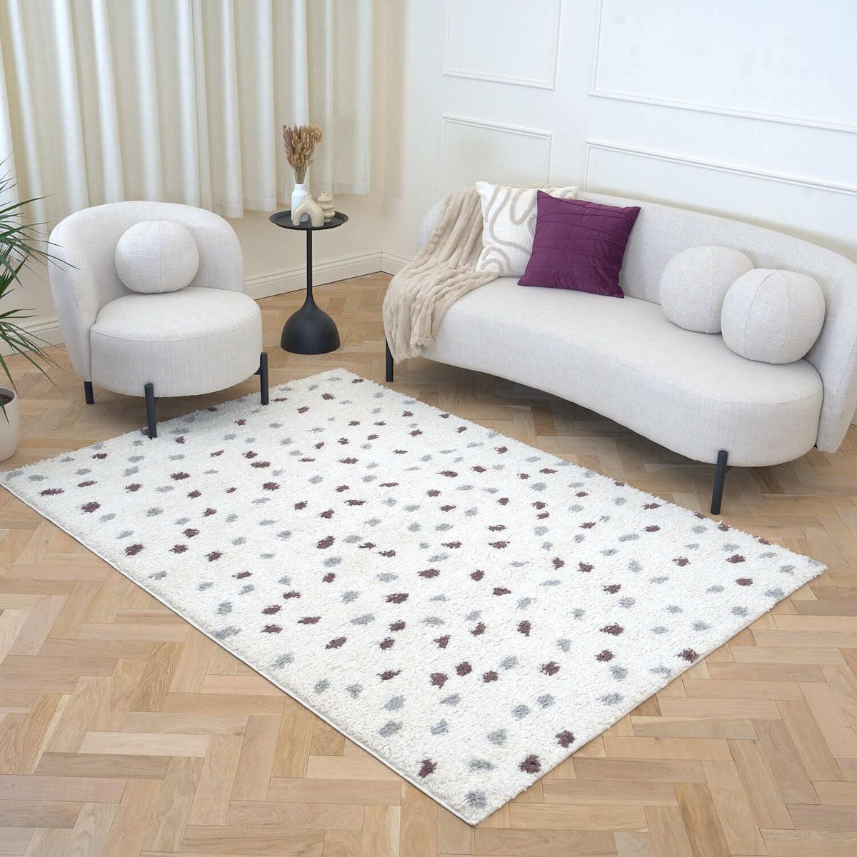 Moodi Shaggy Grey/Purple Plumetis Rug