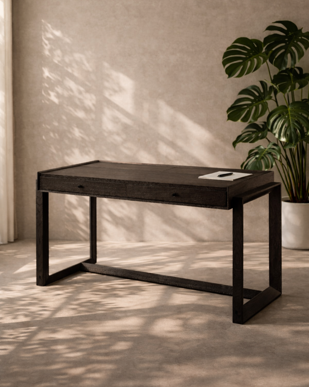 Offset Solid Oak Desk - Black