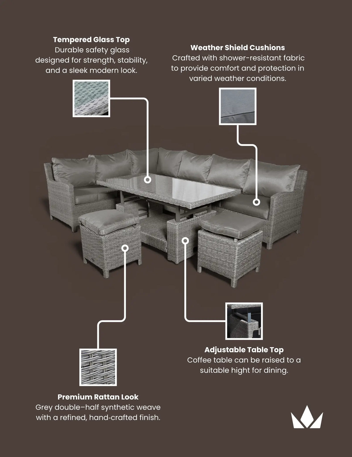 Paris 8 Seater Deluxe Modular Corner Dining & Lounging Set