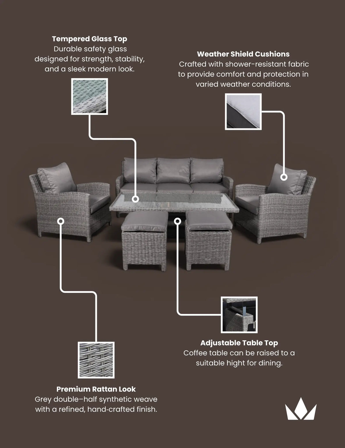 Paris 7 Seater Deluxe Sofa Dining Set