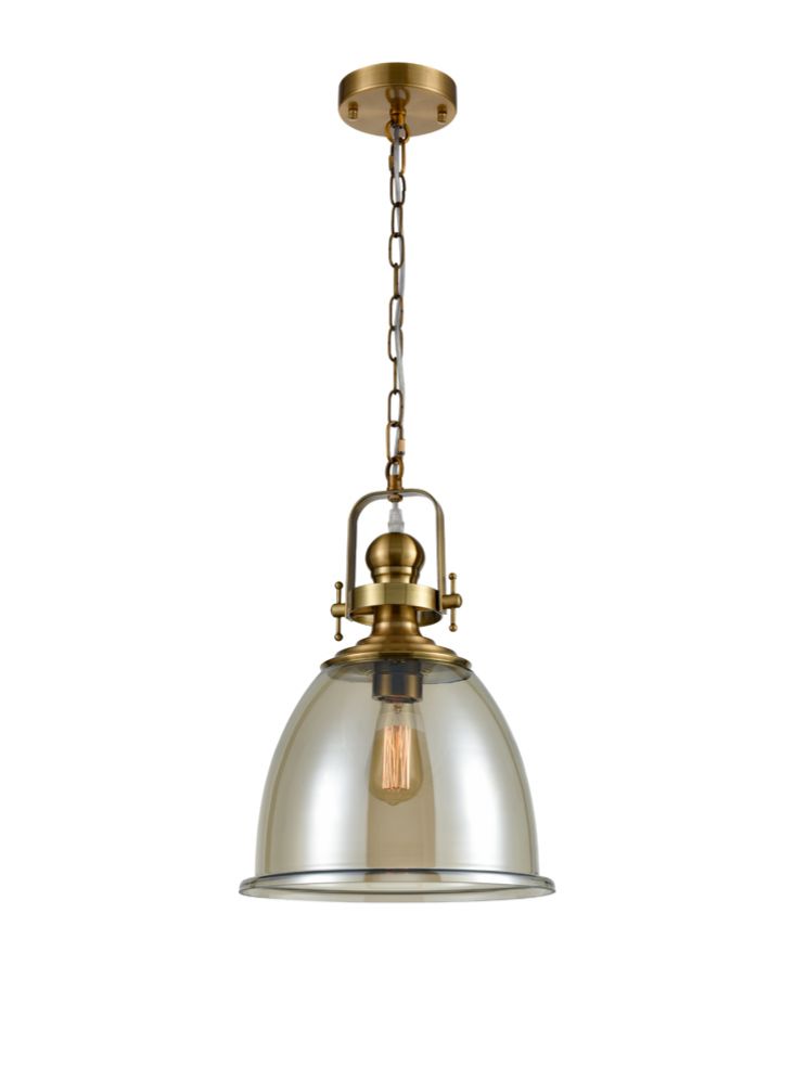 Vista Amber Glass Pendant - Antique Brass