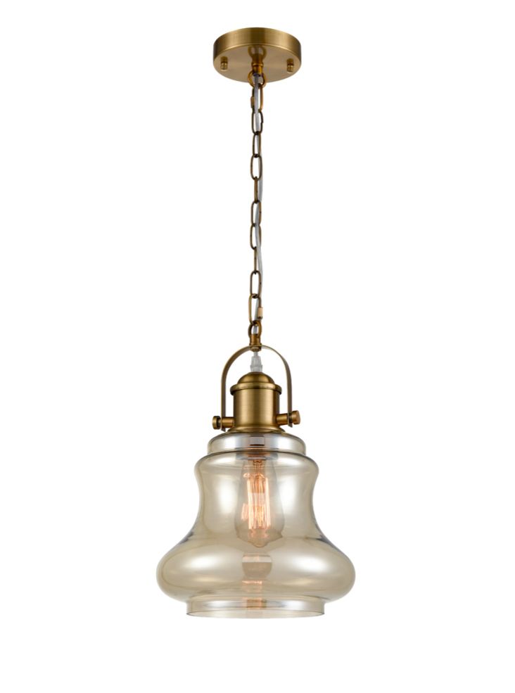 Vista Amber Glass Pendant - Antique Brass