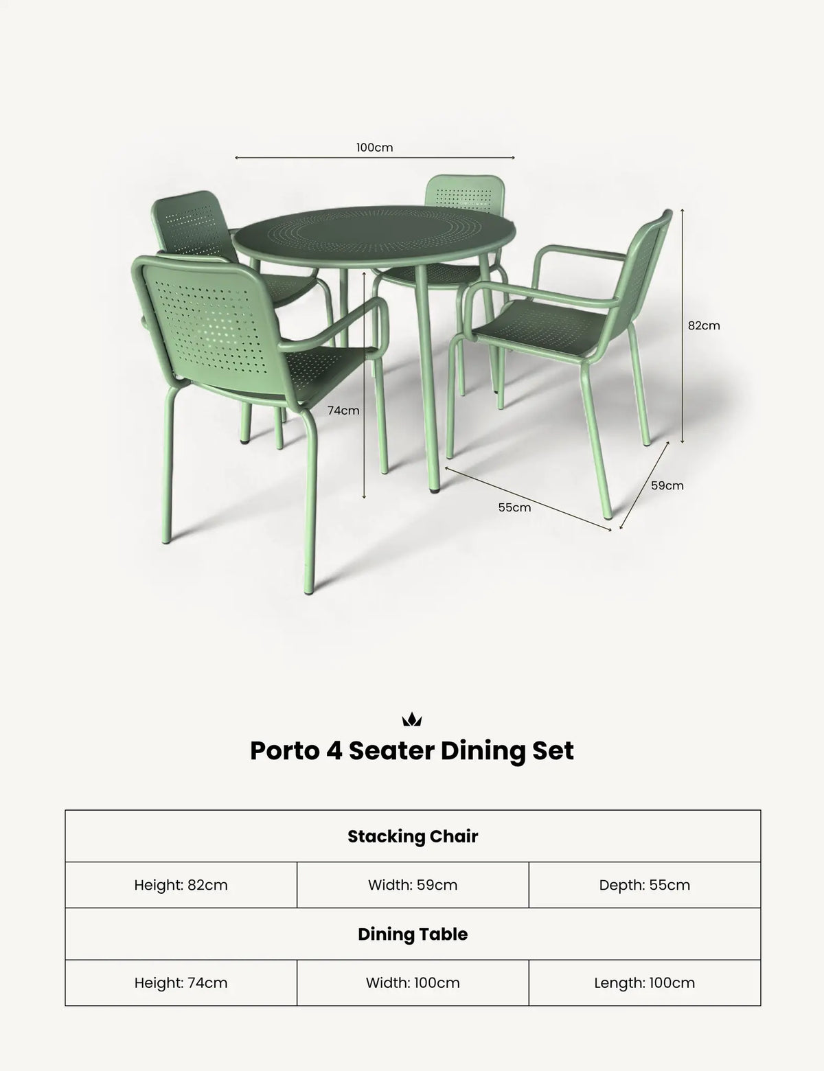 Porto 4 Seater Round Dining Set in Olive