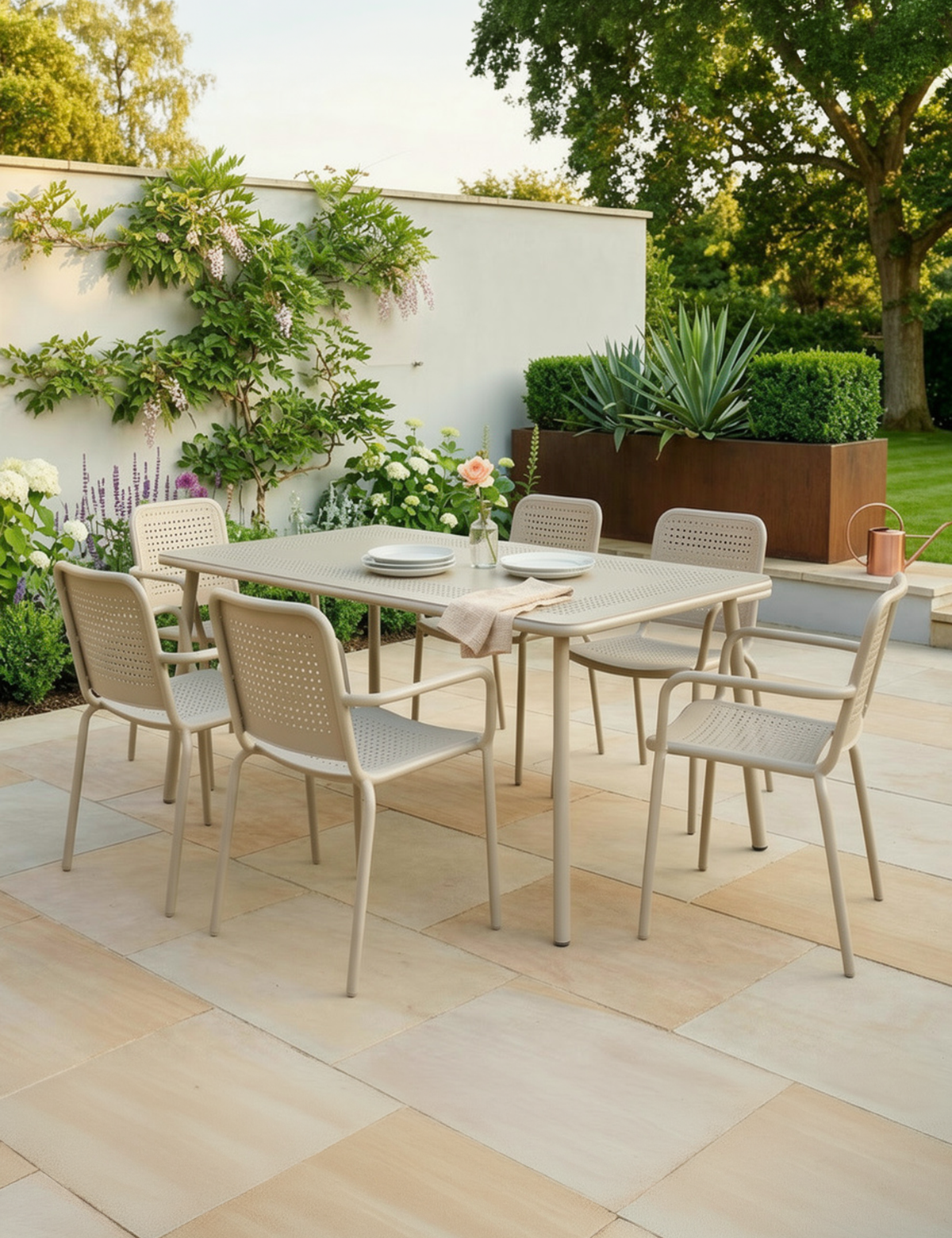 Porto 6 Seater Rectangular Dining Set in Champagne