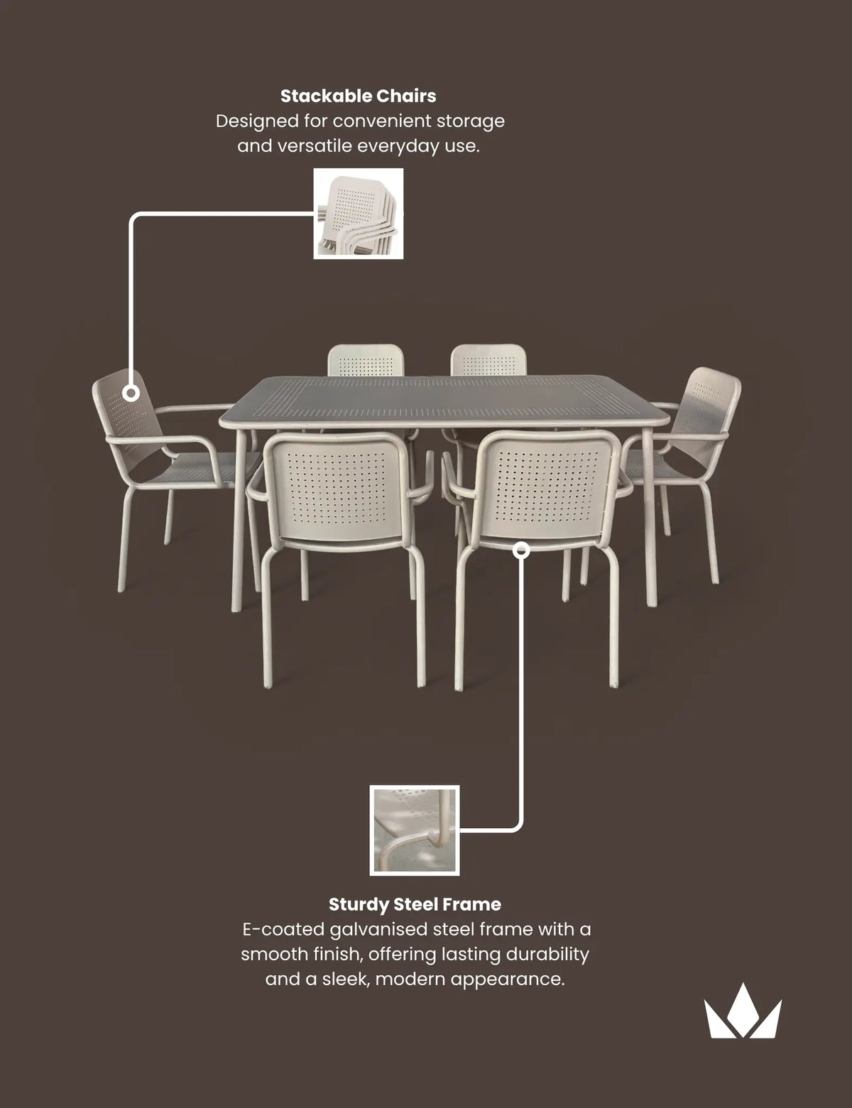 Porto 6 Seater Rectangular Dining Set in Champagne