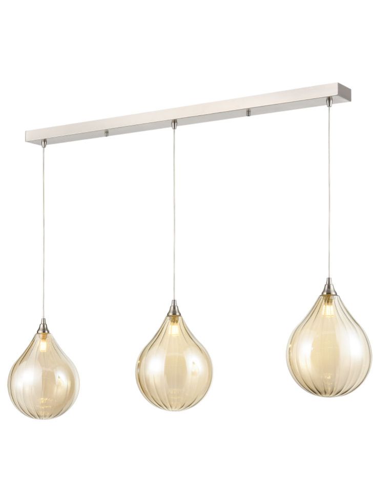 Perry 3 light satin nickel bar with amber glass