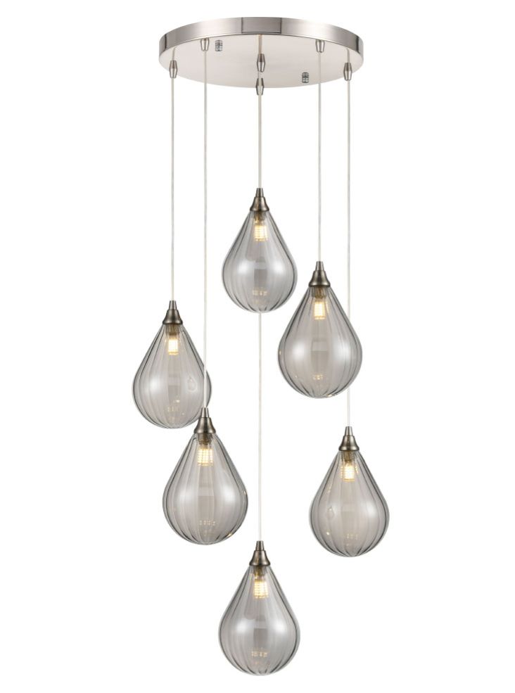 Perry 6 Light Spreader in satin nickel with smoked glass