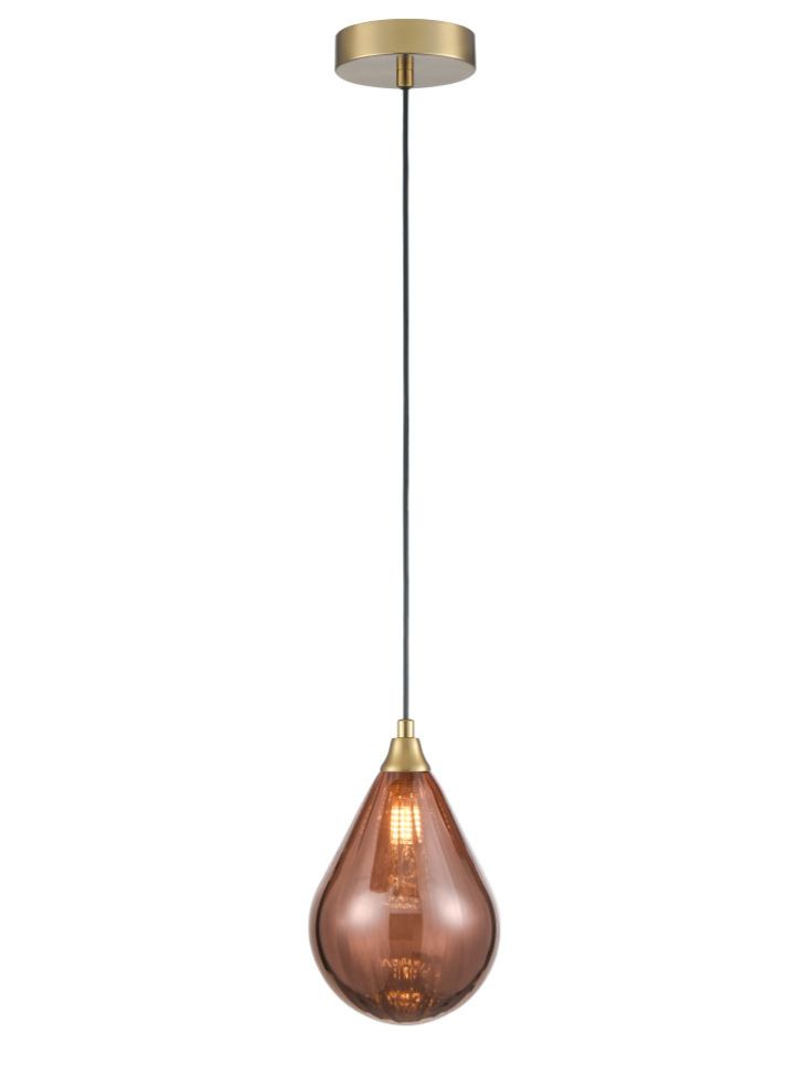 Perry single pendant in aged brass with copper glass