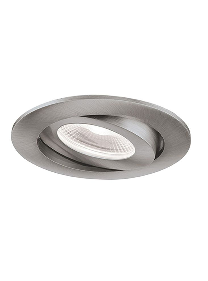 An adjustable die-cast LED recessed luminaire with a citizen light source and interchangeable aluminium bezel - Satin Nickel
