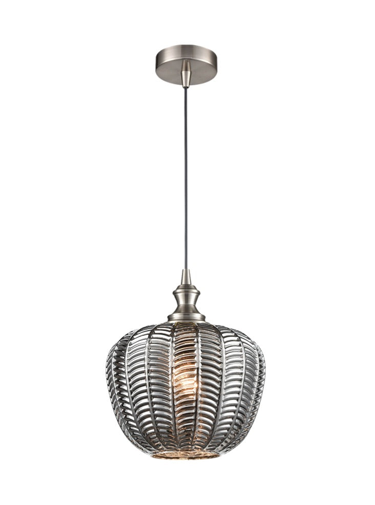 Refract satin nickel single pendant with chevron glass