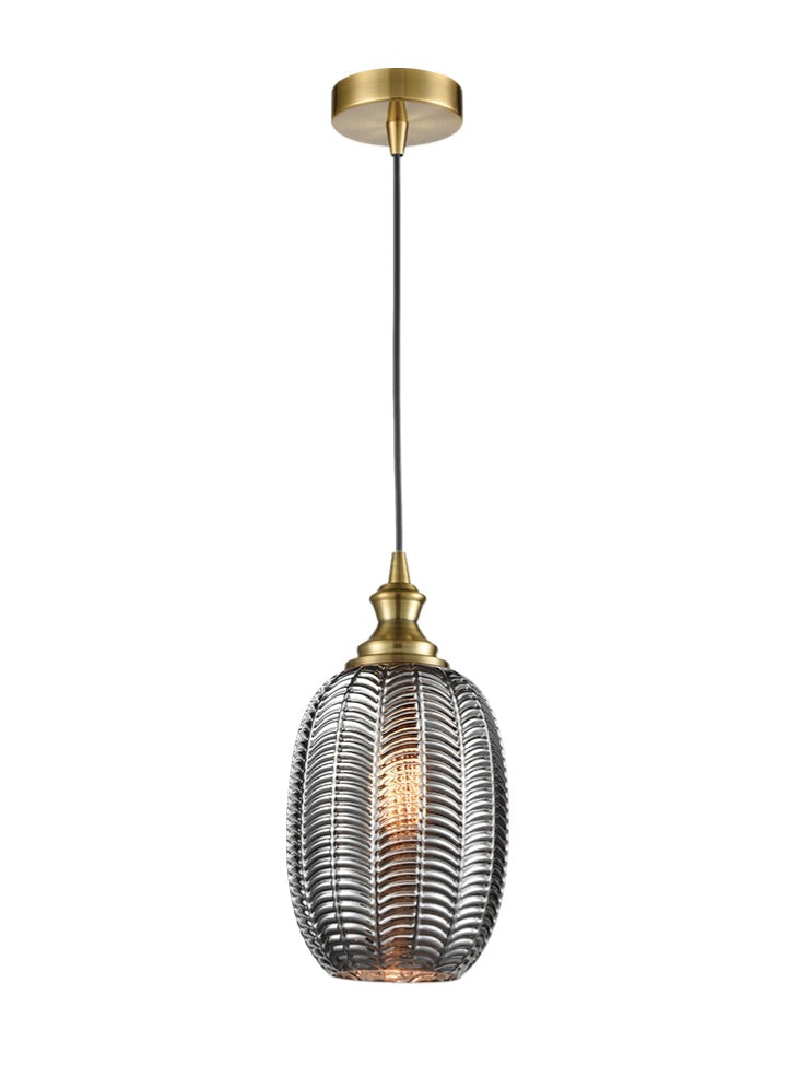 Refract aged brass single pendant with chevron glass
