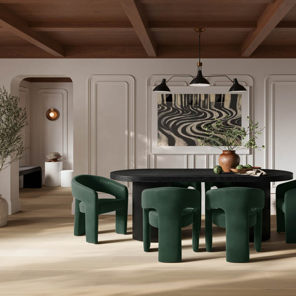 Rina Black Dining Table with 4 Alba Forest Green Chairs