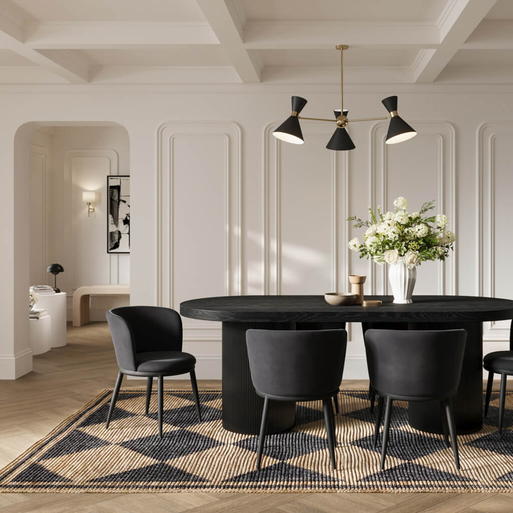 Rina Black Dining Table with 4 Nova Black Chairs