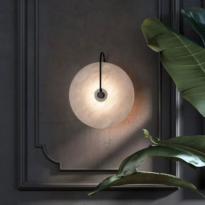 Disc Texture Marble Wall Lamp - Warm LED Light Modern Home Decor.
