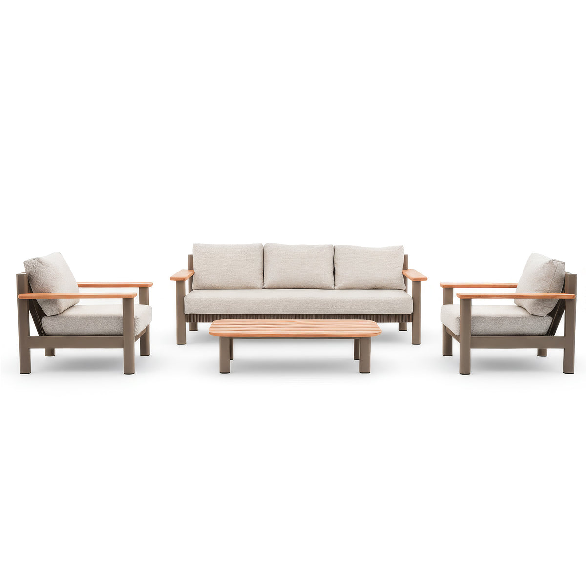 Sicily 3 Seat Sofa & Armchairs Set - Café Frame-Latte Cushions