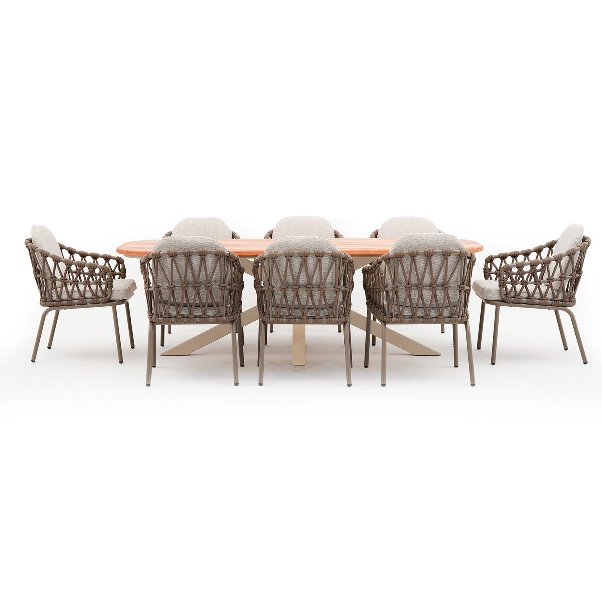 Sicily 8 Seat Rectangular Table with Rope Chairs - Cafe Frame-Latte Cushions