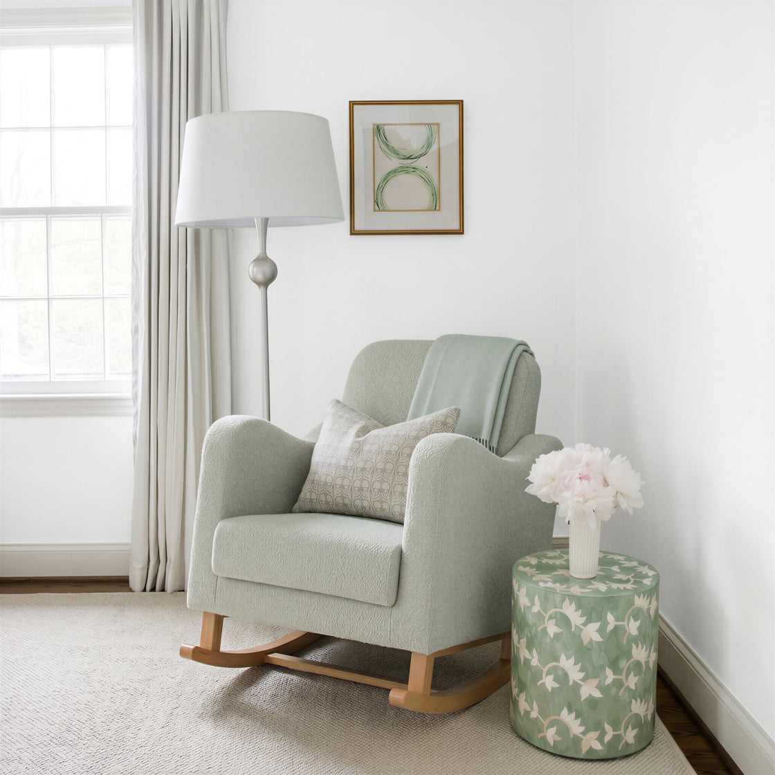 OTI Nursery Soother Nursing Chair Sage Boucle House of Isabella UK