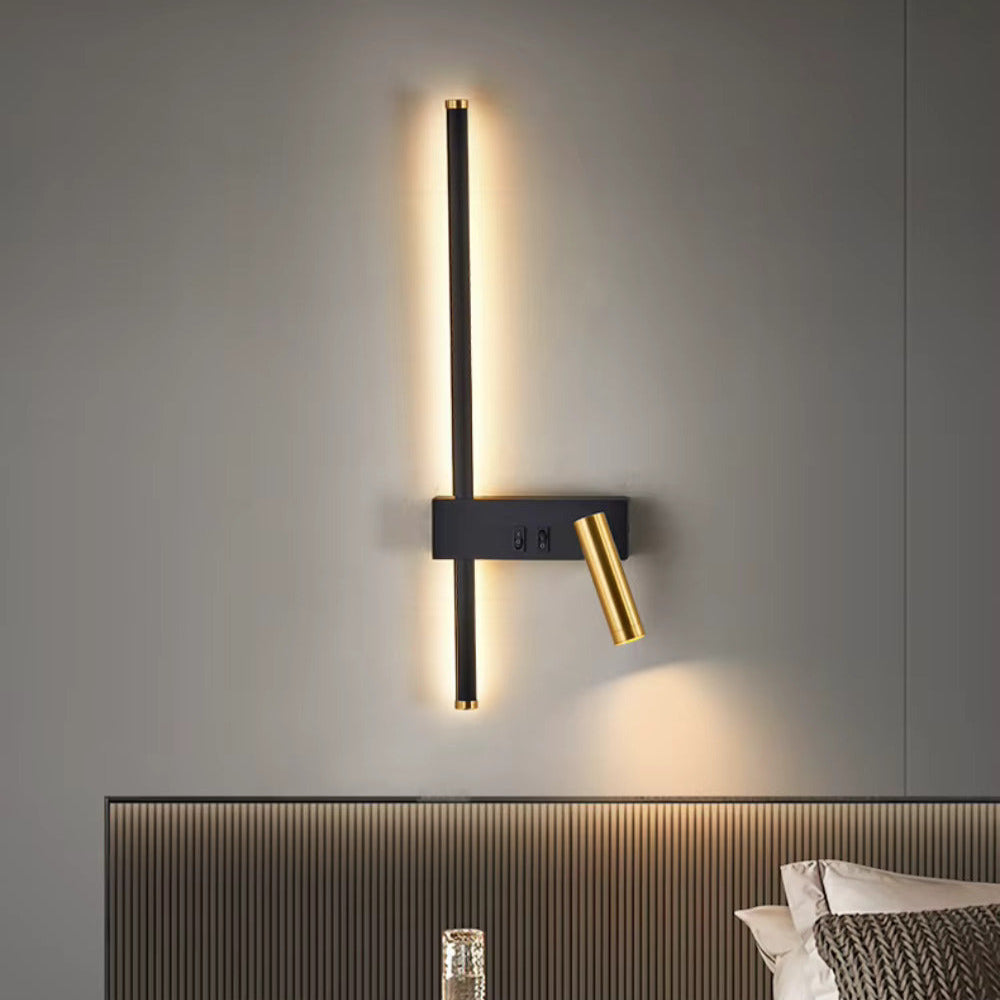 Bold Gold Black LED Wall Lamp Dual Switch Reading Light Bedside.
