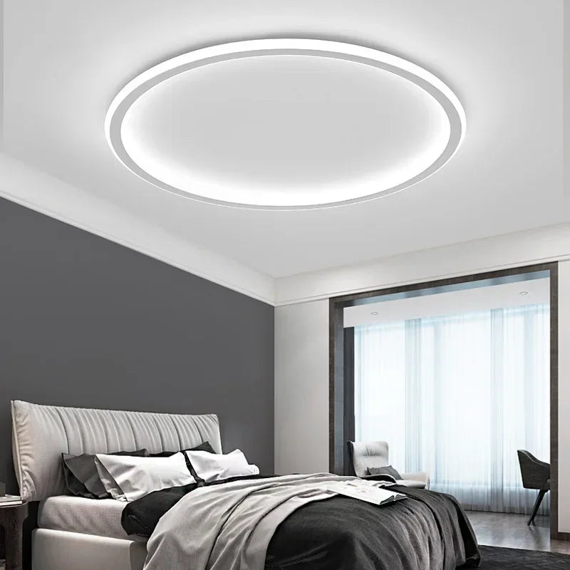 LED Ring Flush Mount Chandelier - Dimmable Ceiling Light Black/White.