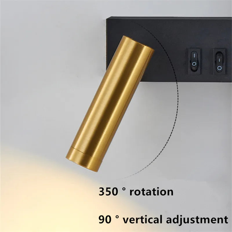 Bold Gold Black LED Wall Lamp Dual Switch Reading Light Bedside.