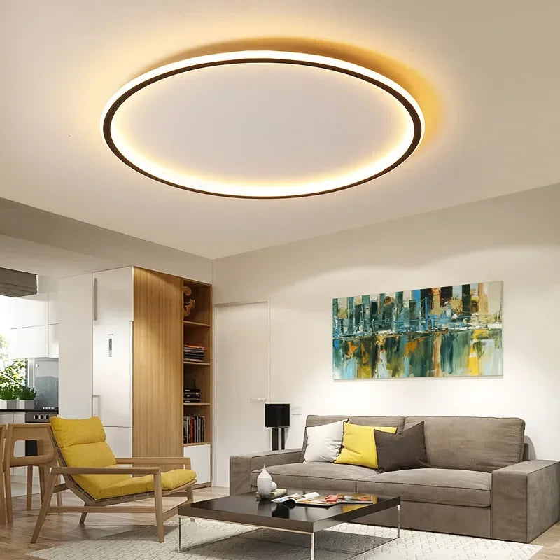 LED Ring Flush Mount Chandelier - Dimmable Ceiling Light Black/White.