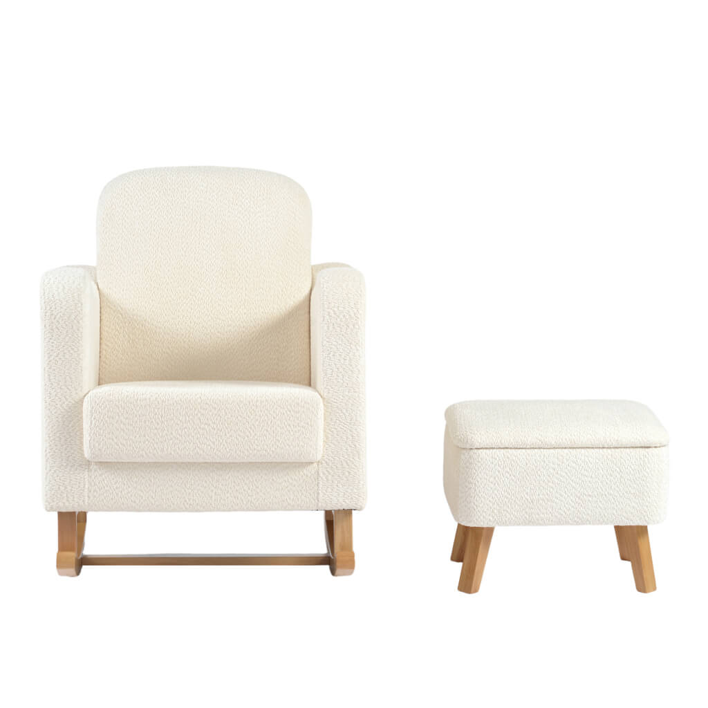 Soother Nursing Chair and Footstool Off White Boucle