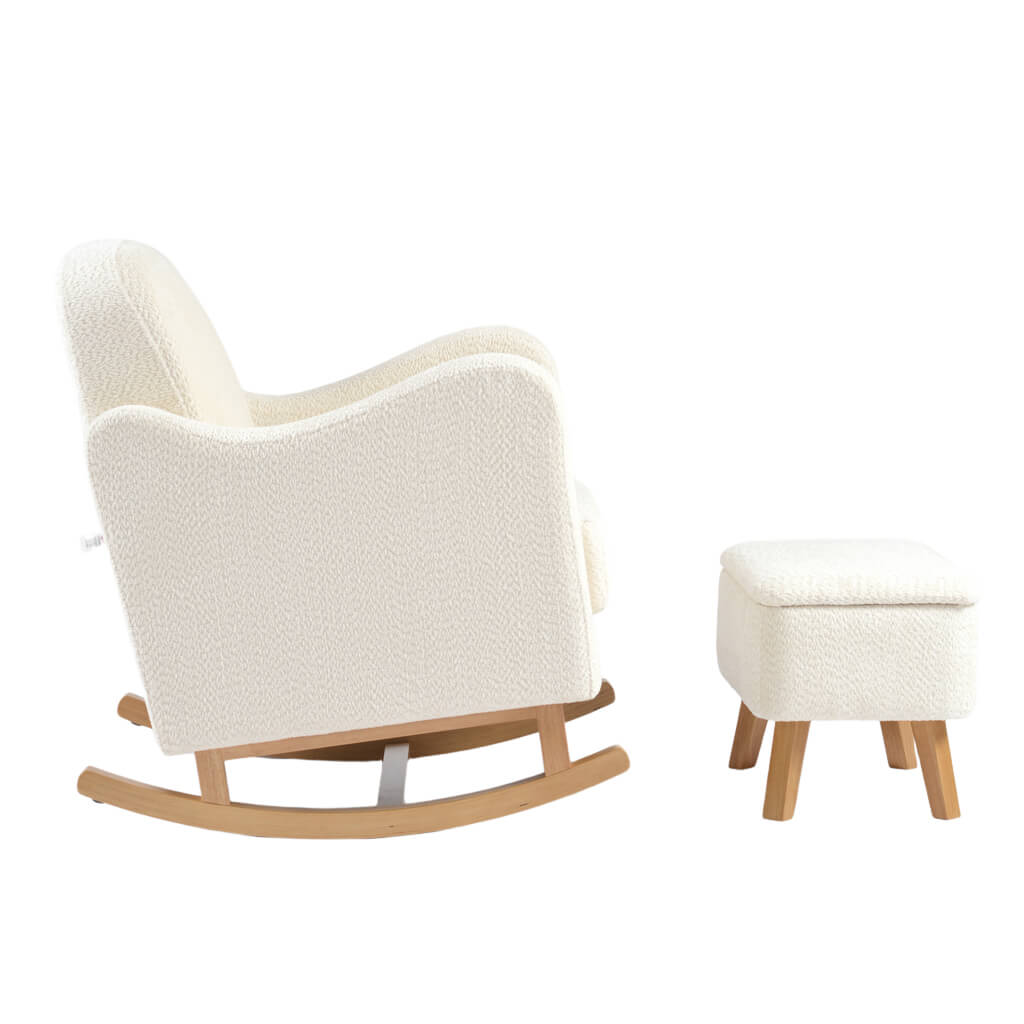 Soother Nursing Chair and Footstool Off White Boucle