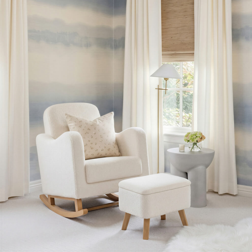 Soother Nursing Chair and Footstool Off White Boucle