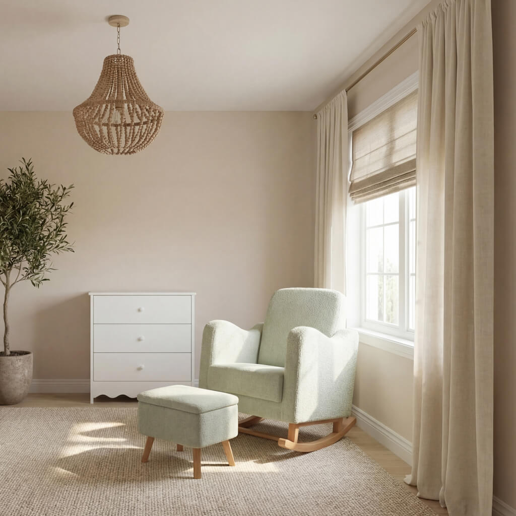 Soother Nursing Chair and Footstool Sage Boucle