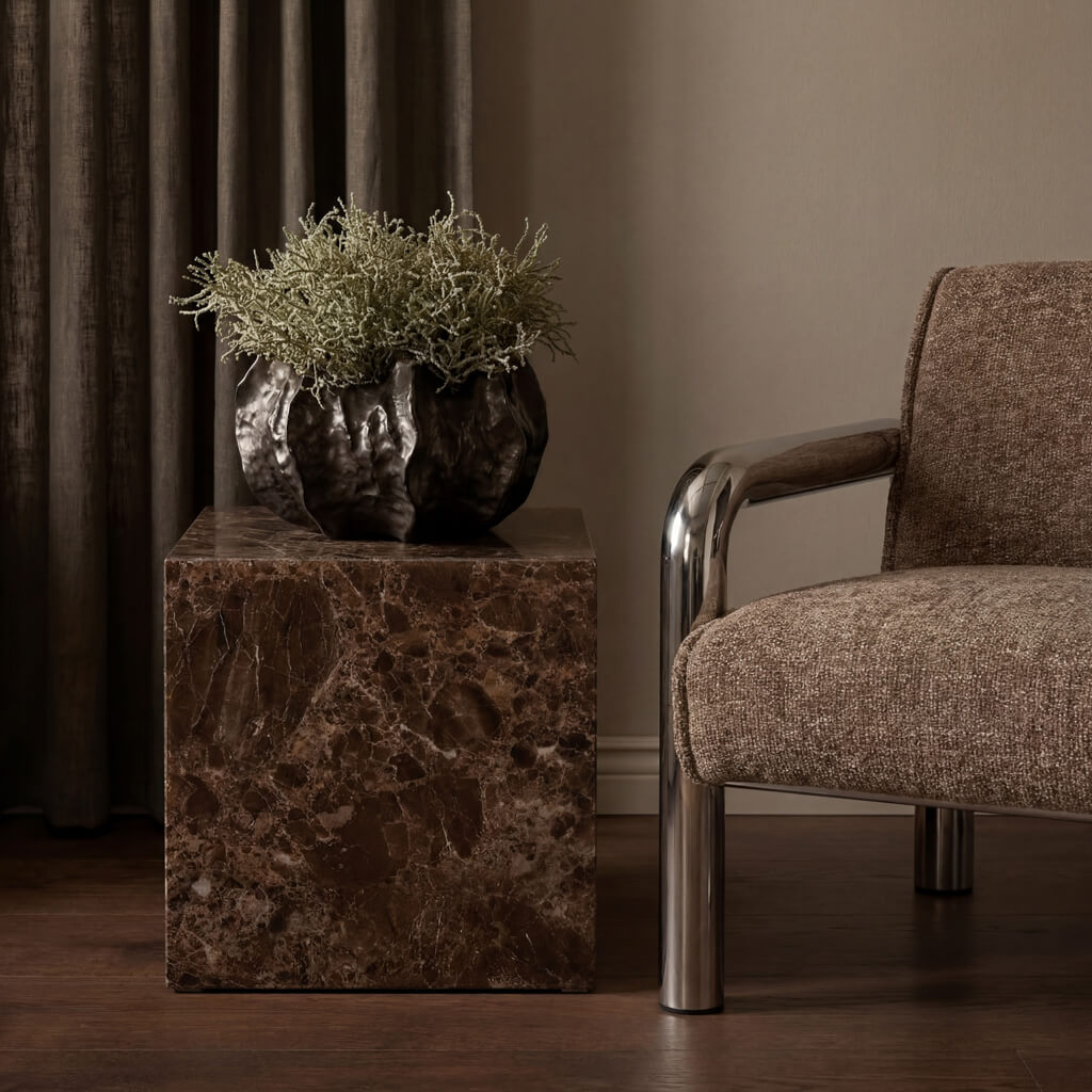 Sur Brown Emperador Side Table