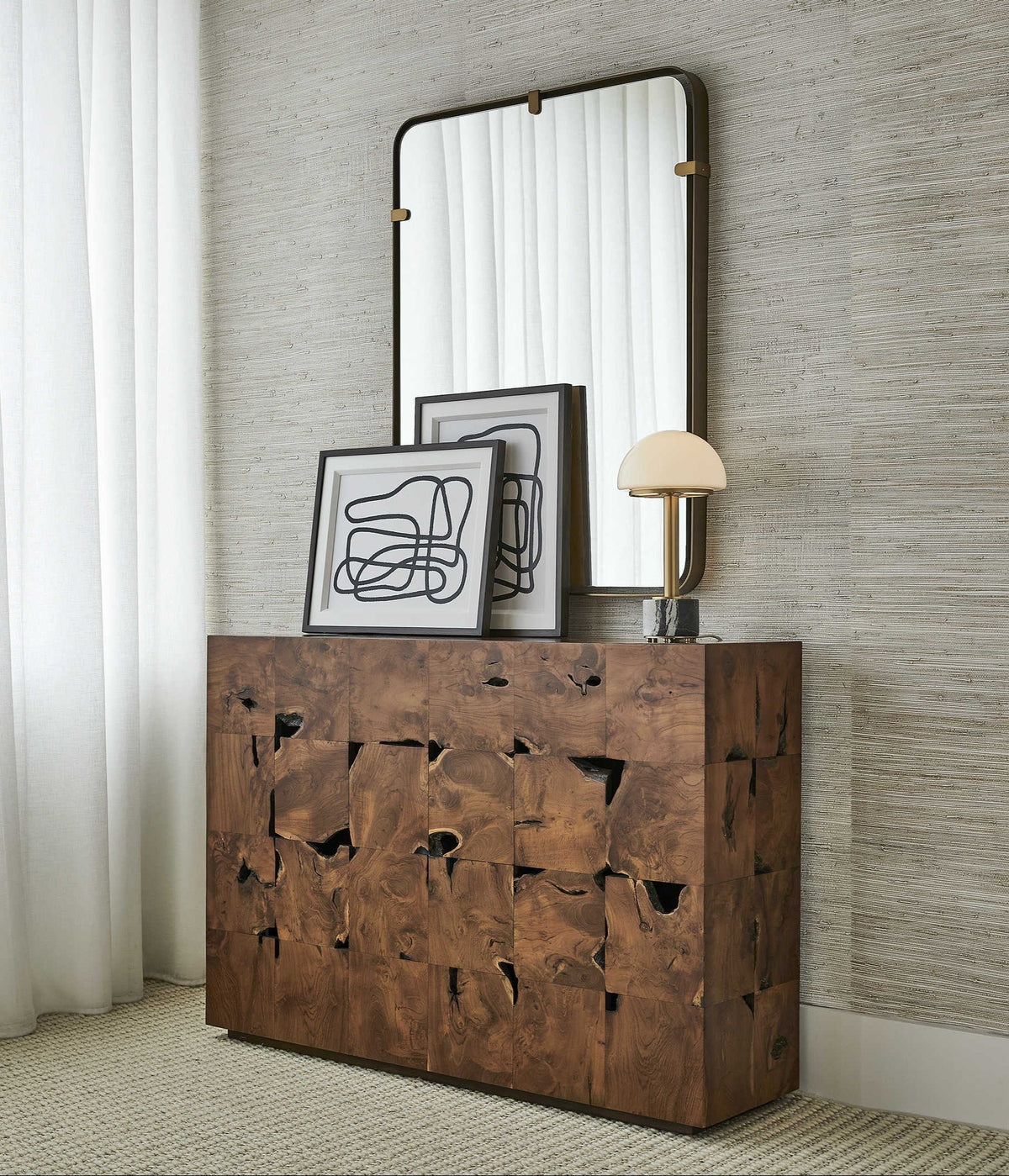 Uttermost Teak Tac Toe Console Table – Caramel | OUTLET