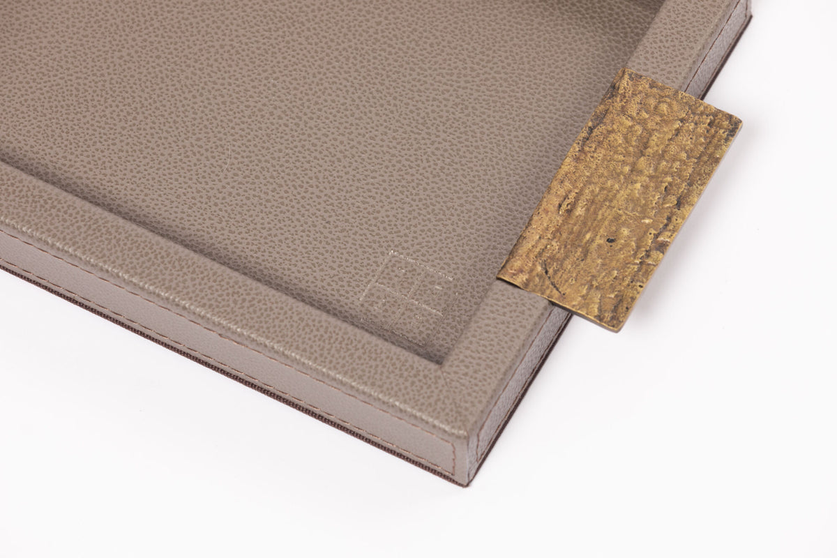 Wode Tray Rectangle Putty Leather