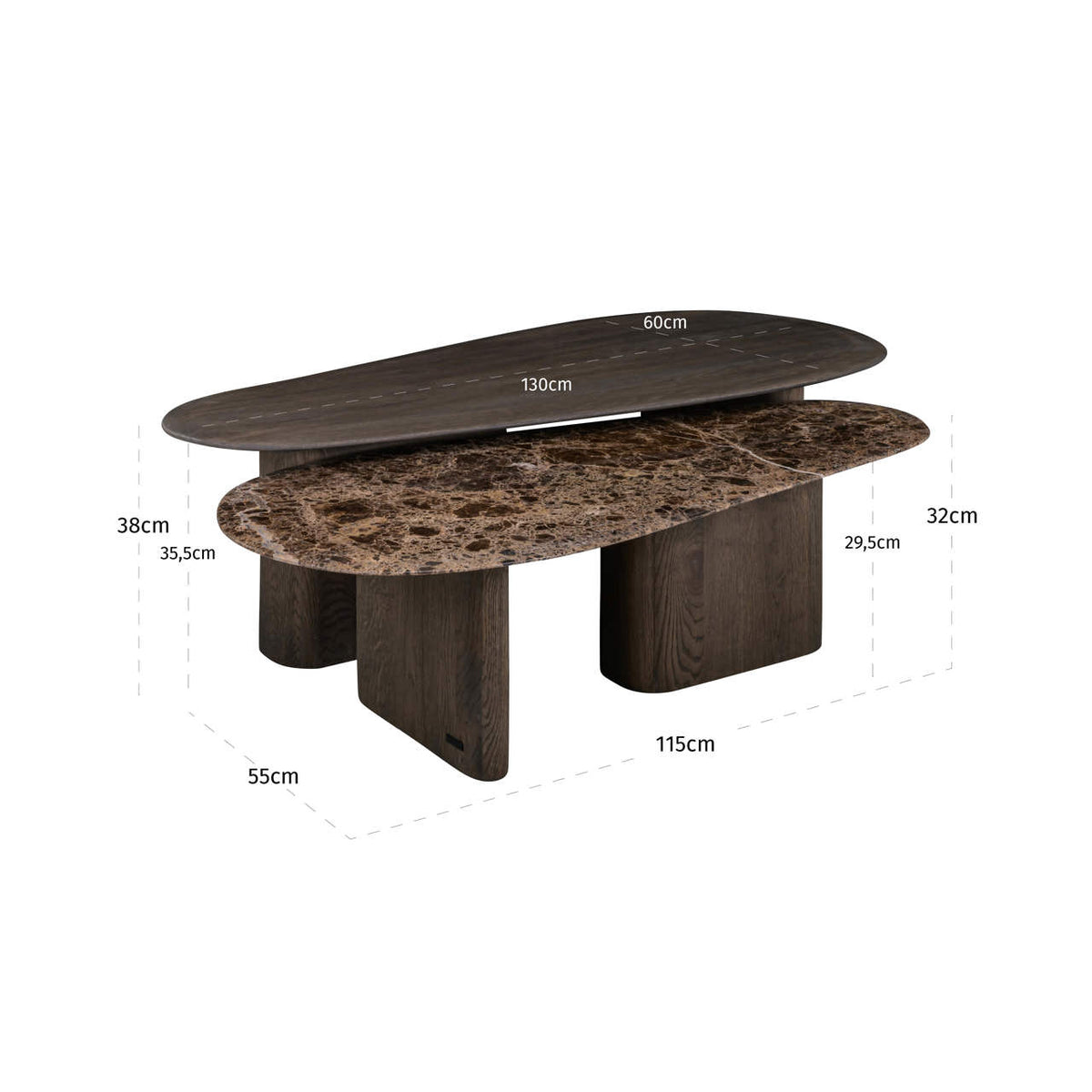 Coffee table Castello Smoked charchoal (Set of 2)
