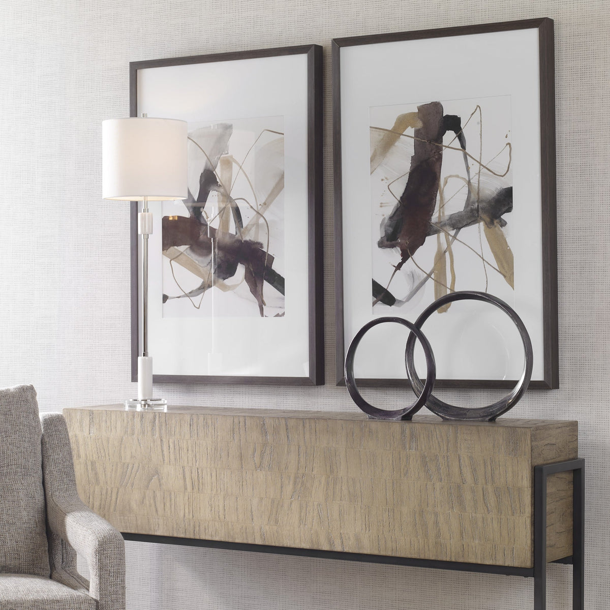 Burgundy Interjection Abstract Prints, Set/2