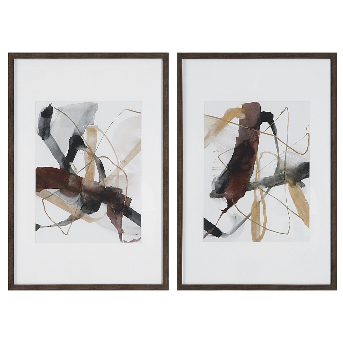 Burgundy Interjection Abstract Prints, Set/2